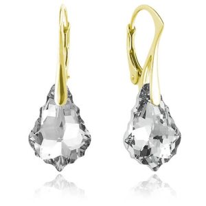 Srebrne kolczyki z kryształem Swarovski - Baroque - 24k złocenie