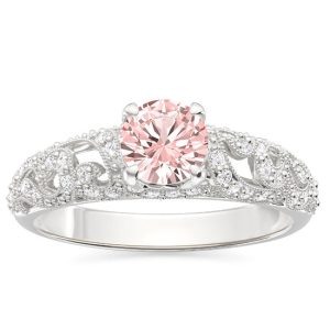 Pierścionek zaręczynowy z białego złota z morganitem i diamentami BP-50B