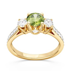 Pierścionek z żółtego złota z oliwinem i brylantami CP-31Z