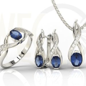 Zestaw z białego złota z szafirami brylantami AP-69B-ZEST