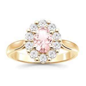Pierścionek z żółtego złota z morganitem i diamentami BP-57Z