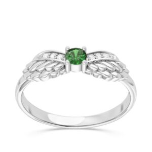 Pierścionek z białego złota ze szmaragdem i brylantami CP-62B