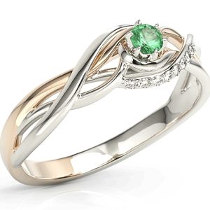 Pierścionek z białego i różowego złota ze szmaragdem i brylantami BP-71BP