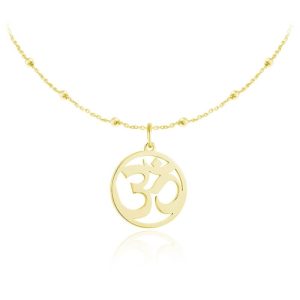 Srebrny naszyjnik ze znakiem Om - łańcuszek kulki - 24k złocenie