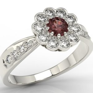 Pierścionek z białego złota z granatem i diamentami JP-95B