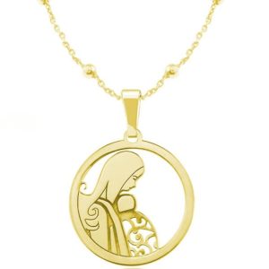 Naszyjnik Mama z dzieckiem w chuście - łańcuszek kulki - 24k złocenie