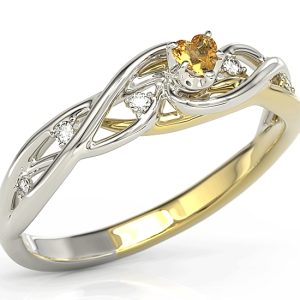 Pierścionek z białego i żółtego złota z miodowym topazem Swarovski i diamentami BP-76BZ