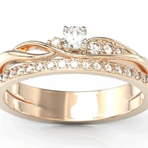 Pierścionek z różowego złota z białym szafirem i brylantami BP-77P