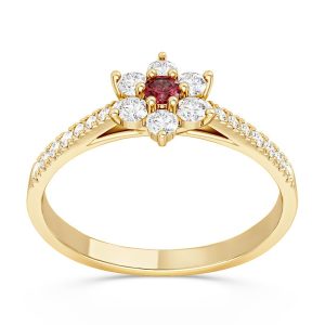 Pierścionek markiza z żółtego złota z rubinem i diamentami CP-64Z-RUB/D