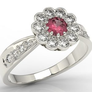 Pierścionek z białego złota z rubinem i diamentami JP-95B