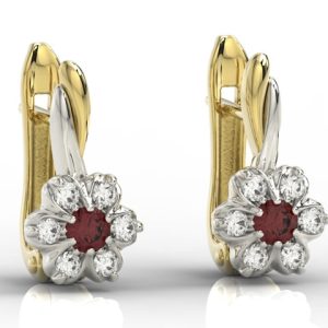 Kolczyki z żółtego i białego złota z granatami i brylantami APK-68ZB