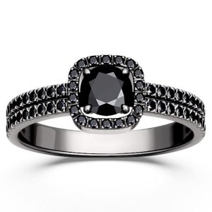 Pierścionek ze złota rodowanego na czarno z czarnymi szafirami BP-52B-R-CZ