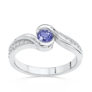 Pierścionek z białego złota z tanzanitem i brylantami wzór BP-2839B