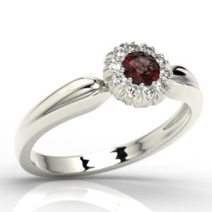 Pierścionek z białego złota z granatem i diamentami AP-42B