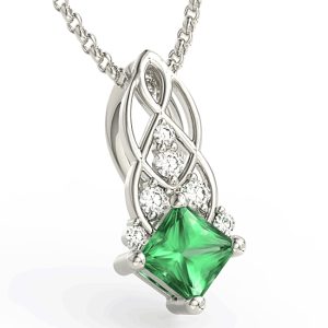 Wisiorek z białego złota z zielonym topazem Swarovski i brylantami BPW-86B