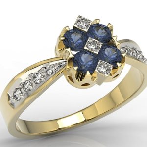 Pierścionek z żółtego złota z szafirem i diamentami model JP-56Z-R