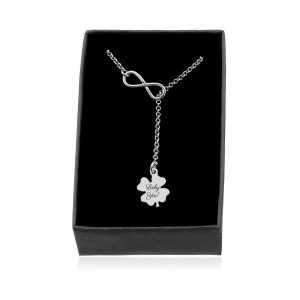 Srebrny naszyjnik przekładany Nieskończoność i Koniczynka