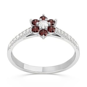 Pierścionek markiza z białego złota z diamentami i granatami CP-64B-D/GRA