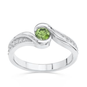 Pierścionek z białego złota z oliwinem i brylantami wzór BP-2839B