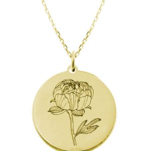 Kwiaty Polskie - Naszyjnik z Peonią - 24k złocenie - Grawer