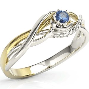Pierścionek z białego i żółtego złota z szafirem i brylantami BP-71BZ-SZA/D