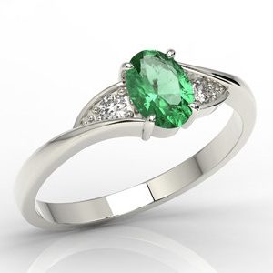 Pierścionek z białego złota ze szmaragdem i diamentami AP-60B