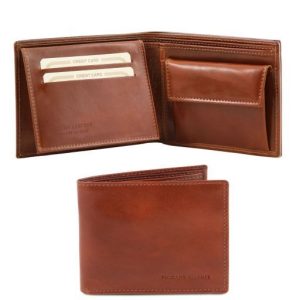 Tuscany Leather Ekskluzywny skórzany portfel męski z kieszenią na monety - 3-krotnie składany , kolor brązowy TL140763