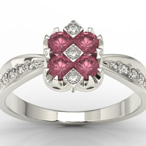 Pierścionek z białego złota z rubinem i diamentami model JP-56B