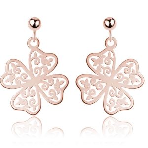 Srebrne kolczyki ażurowa Koniczynka - rose gold