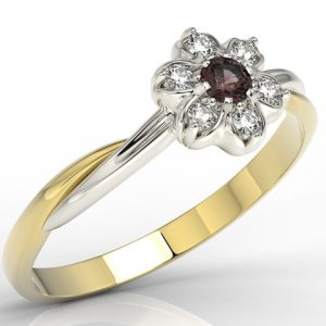Pierścionek z żółtego i białego złota z granatem i brylantami AP-68ZB