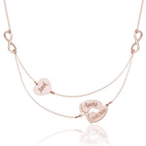 Naszyjnik Mildred I - dla Mamy serce stópki grawer - rose gold