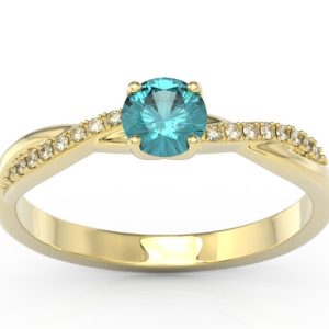 Nietuzinkowy Pierścionek z żółtego złota z zirconem i cyrkoniami BP-66Z-C