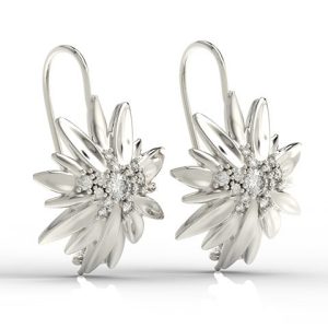 Kolczyki z białego złota z cyrkoniami, agrafka szarotka alpejska BPK-46B-C