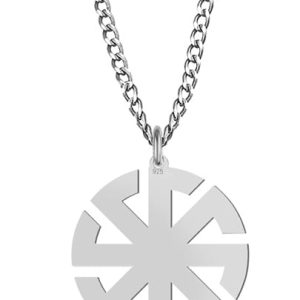 Srebrny naszyjnik Słowiański Kołowrót Swarga Swarożyca Swarzyca - gruby łańcuszek