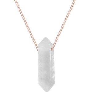 Srebrny naszyjnik łańcuszek z białym Kryształem Górskim - duży - rose gold