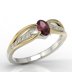 Pierścionek z białego i żółtego złota z rubinem i diamentami LP-39BZ