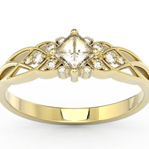 Pierścionek z żółtego złota z topazem Swarovski White i diamentami BP-86Z