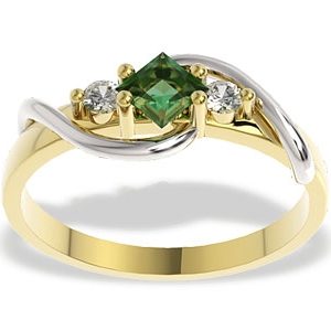 Pierścionek z żółtego i białego złota ze szmaragdem i diamentami, LP-32ZB