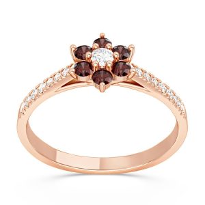 Pierścionek markiza z różowego złota z diamentami i granatami CP-64P-D/GRA