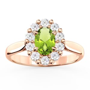 Pierścionek zaręczynowy z oliwinem i diamentami BP-57P