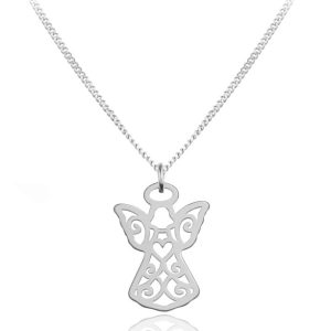 Srebrny naszyjnik - Ażurowy Aniołek - Pamiątka I Komunii Świętej