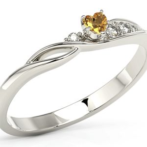 Pierścionek z białego złota z topazem Swarovski Honey i brylantami BP-81B