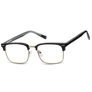 Okulary półramkowe zerówki prostokątne oprawki korekcyjne 878 czarny/złoty