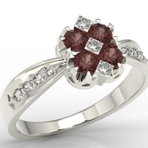 Pierścionek z białego złota z granatami i diamentami model JP-56B