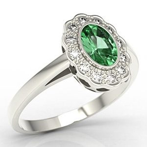 Pierścionek z białego złota ze szmaragdami diamentami LP-79B