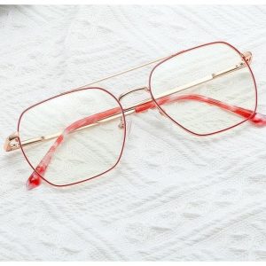 Damskie Pilotki złoto czerwone okulary zerówki filtr Blue Light do komputera 25104B ze skazą