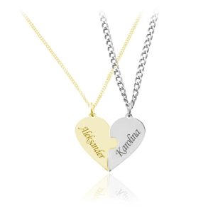 Srebrny komplet naszyjnikow z Sercem - dwa kolory - Grawer Gratis!