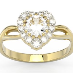 Magiczny Pierścionek w kształcie serca z żółtego złota z zirconem i diamentami AP-77Z