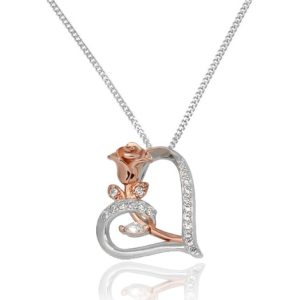 Srebrny naszyjnik - Rose - serce i Róża z cyrkoniami