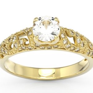 Pełen blasku Pierścionek zaręczynowy z żółtego złota z zirconem i diamentami BP-50Z